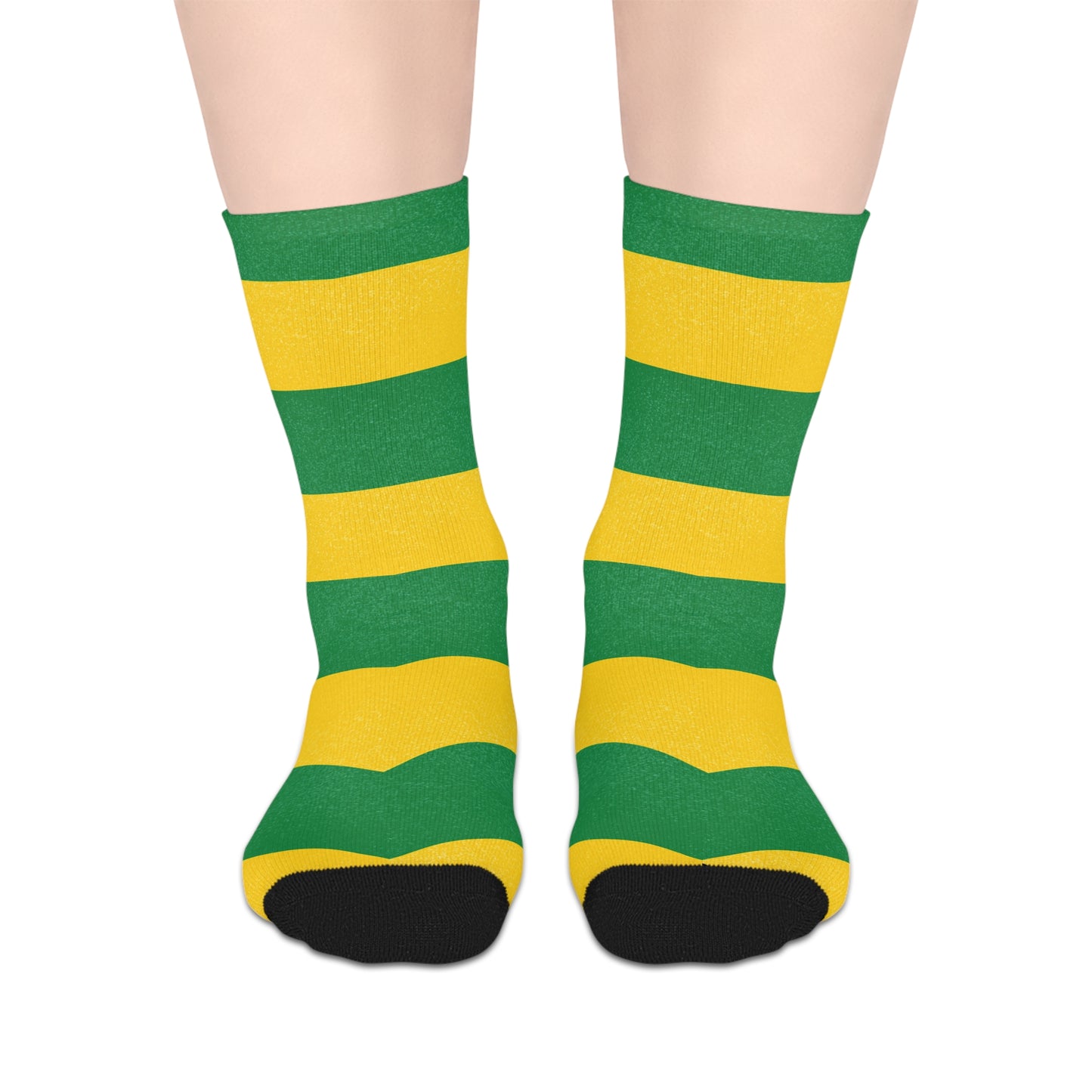 Green and Yellow Striped Mid-length Socks